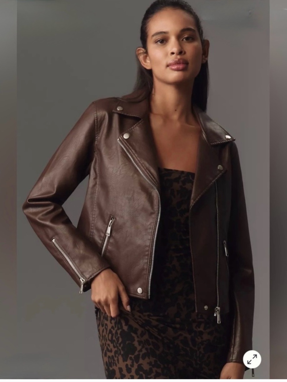 Anthropologie Chocolate Brown Leather Moto Jacket